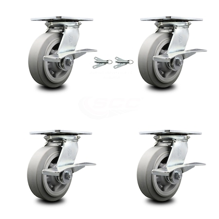 Service Caster 6 Inch Thermoplastic Caster Set with Roller Bearing 4 Brake and 2 Swivel Lock SCC-35S620-TPRRF-SLB-BSL-2-SLB-2